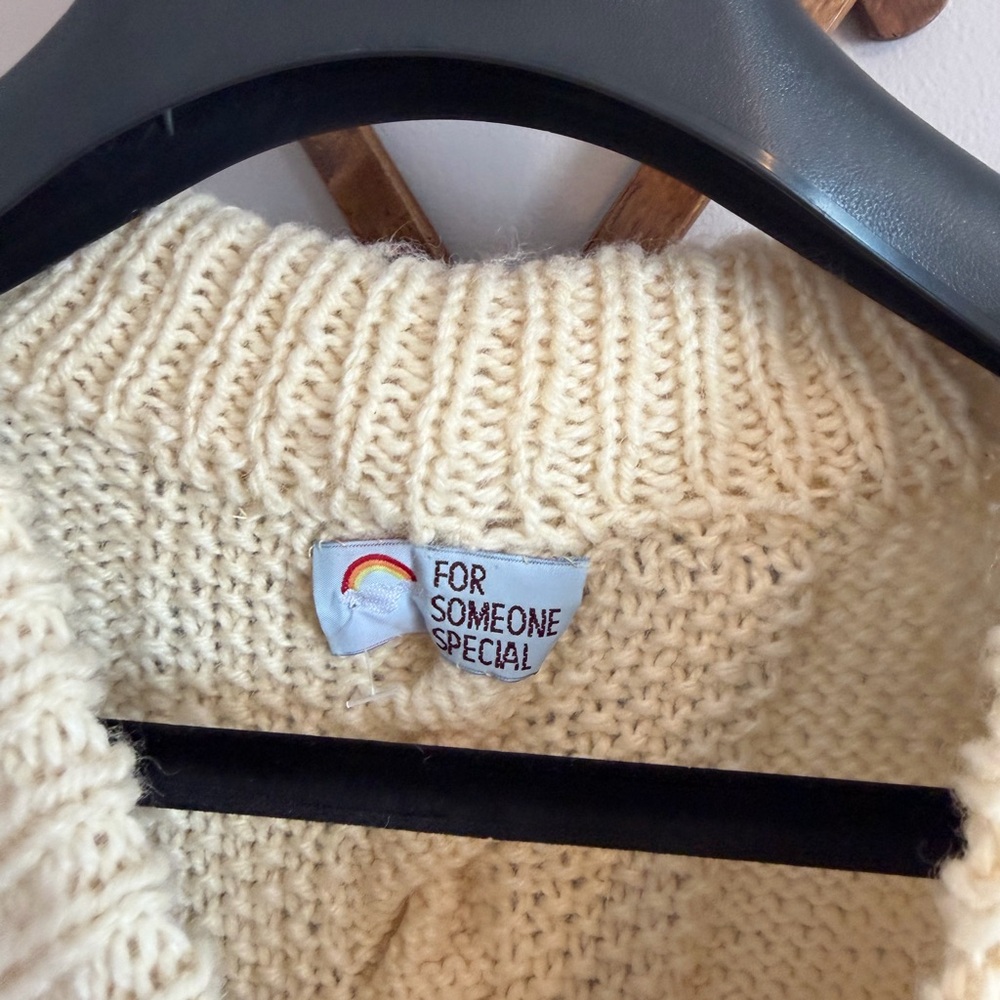 Butter Cream Yellow Hand Knit Wool Cable Patchwork Sweater XL - Picture 8 of 8